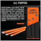 HORUSDY 3-Pieces Heavy Duty Cold Chisels Set, Long 8", 10", 12", with Roll Pouch, 1 in, 7/8 in, 25/32 in
