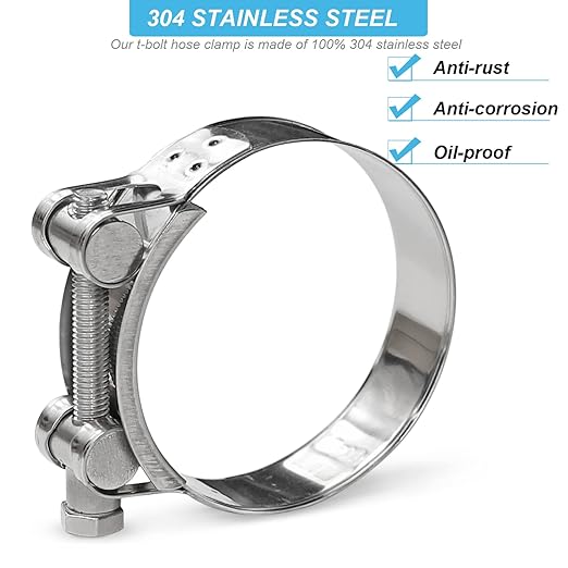 AKIHISA 104-112mm ID Range T-Bolt Hose Clamp,2 Pack 304 Stainless Steel Adjustable Heavy Duty Pipe Clamp 4.09-4.4 Inch