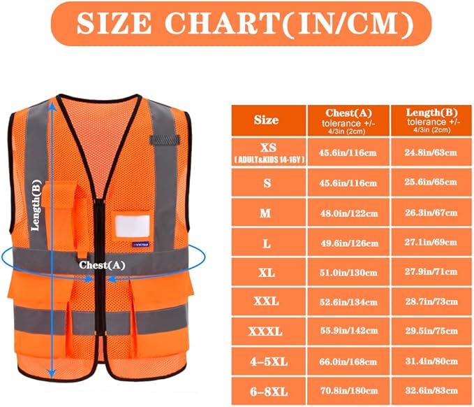 A-SAFETY High Visibility Mesh Safety Reflective Vest with Pockets and Zipper,Hi Vis Viz Reflective Safety Vest(Orange Mesh XXL)