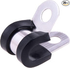 HOLYBEAR 1/4 Inch Stainless Steel Cable Clamp, Rubber Insulated Metal Conduit Wire Holder Strap Clips for Pipe, Tube, Hose Bracket (6mm, 20pcs)