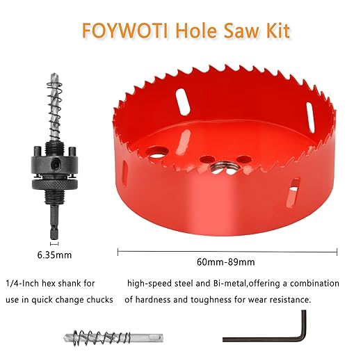 Hole Saw Heavy Duty bit Hex Shank,Hole Saw HSS with Arbor Bi-Metal & Heavy Duty Hole Saw Cutter for Wood Corn Hole Boards Plastic Drywall (φ86)