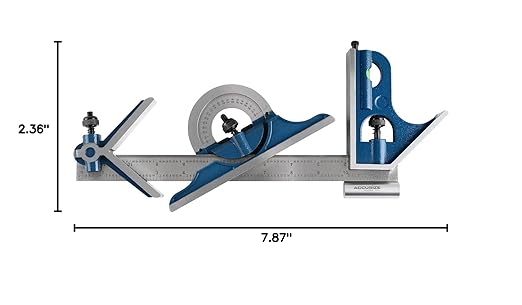 Accusize Industrial Tools 12'' 4 Combination Square Ruler Set Protractor Satin, 4-R Graduation, 0000-8101