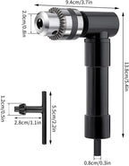 OCGIG Cordless Right Angle Drill 1-10mm Attachment Adapter 90 Degree Handle Chuck 3/8" Keyed Extension Drilling Tool