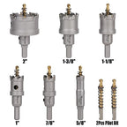 8PCS Carbide Hole Saw Kit, 5/8'' to 2'' Metal Hole Cutter with Pilot Drill, Holesaw for Hard Metal, Stainless Steel, Iron, Mild Steel, Aluminium, Alloy, Plastic, Fiberglass