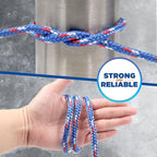 Braided Polypropylene Rope, 5/16" x 50FT, Blue/White/Red - Multi-Purpose for Camping, Hiking, Climbing, Boating & Securing Gear