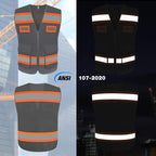 TCCFCCT Mesh Hi Vis Vest with Pockets High Visibility Reflective Safety Vest for Men Women, Construction Vest with Fluorescent Orange Extend Edge, Meets ANSI/ISEA Standards, Grey, 4XL