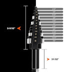COMOWARE Step Drill Bit, 12 Sizes from 3/16" to 7/8", High Speed Steel Step Bit with 2 Straight Flutes, 3-Flat Shank, Steps Bits for Metal, Aluminum/Wood/Plastic/Iron, Unibit for Electricians & DIY