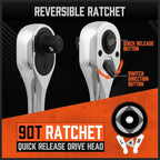 HORUSDY 3-Piece Ratchet Set, 1/4” 3/8”, 1/2" Drive Ratchet Handle Set, 90-Tooth,CR-V, Quick Release Ratchets
