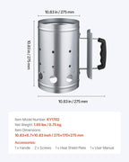VEVOR Charcoal Chimney Starter, 4 lbs Large Capacity Coal Fireplace, Heavy Duty BBQ Steel Chimney Starter for Charcoal Grill and Barbecues, Compact On-The-Go Carbon Lighter and BBQ Grill Tool, Silver
