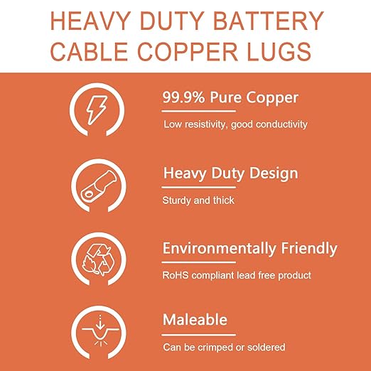 62PCS 6 AWG Tinned Ring Terminal Heat Shrink Tubing Set Copper Wire Lugs 6 Gauge 5/16", 3/8", 1/4", 1/2", 30Pcs Battery Cable Ends and 32PCS Heat Shrink Tubing