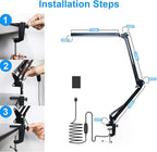 LED Desk Lamp for Home,Office,Reading,Adjustable Eye-Caring Desk Light with Clamp,Swing Arm Lamp Includes 3 Color Modes,10 Brightness Levels Table Lamps with Memory Function