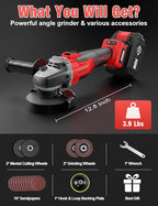 Brushless Angle Grinder for Milwaukee M18 Battery, 4-1/2" Cordless Small Angle Grinder w/Auxiliary Handle, 10 Sandpapers, 2 Cutting & 2 Grinding Wheels, Pin Wrench, Lock-on Slide Switch for Polishing