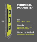 Level & Tool Magnetic Aluminum Reinforced Torpedo Level, 9", Green (3PCS)