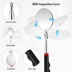 2PCS Telescoping Inspection Mirror Extendable Mirror on a Stick Mechanic Mirror with Long Handle Round Extendable Mirror for Mechanic Checking Vehicle