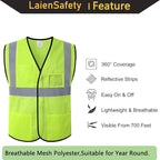 Reflective Safety Vests for Men Women with 4 Pockets and Adjustable Front,Mesh High Visibility Construction Vest