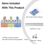 2Pcs Lever Wire Connectors, 3 in 15 Out, Push-in, Quick Wiring DIN Terminal Blocks, 0.75-2.5(4) mm², 600V 32A, 36Pcs Wire Ferrules Terminals & 6.89 Inch DIN Rail Included