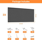 WALMANN 96PCS Metal Pegboard with Pegboard Hooks for Wall, Garage Tools Storage Pegboar for Garage, Workbench, Peg Boards, Tool Organizer Board with Hooks(Black)