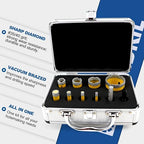 HIGHDRIL Diamond Drill Bits Kit with 5/8-11 for Porcelain Tile Ceramic Marble Brick Concrete Vacuum Brazed Hole Saw(6/8/10/16/20/25/32/50mm+10mm Finger Bits+SDS Shank Adapter