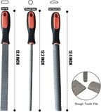 8" Wood Rasp File Set with Rubber Grip - Includes Hand Cut Round, Half-Round, and Flat Rasp File Kit - Curved and Flat Tools(3 Pcs) The Color of Packing Bag is Random