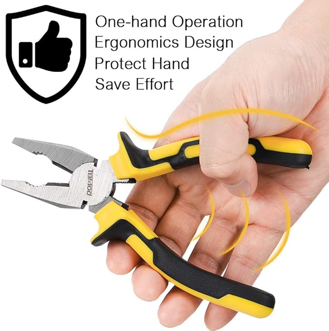 DOWELL Lineman's Pliers with Wire Cutter - 7 Inch Nickel Chromium Steel Construction Professional Handle
