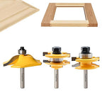 3PCS 1/4" Shank Router Bit Set, Raised Panel Cabinet Door Making Router Bits, Cemented Carbide Router Bits, Woodworking Tools Router Door & Window Bits (Tenon Joint Cutter Diameter: 1-3/4")