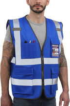 Dib Safety Reflective Vest High Visibility with Pockets and Zipper, Blue M