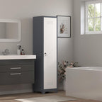 Storage Cabinet,Slim Broom Closet Storage Cabinets with Lockable Doors,Narrow Utility Cabinets with Hanging Rod,Tall Broom Closet for Laundry,Home Office,Grey-White