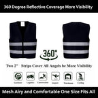Safety Vests 10 Pack - Black Reflective High Visibility Construction ANSI Class 2 Work Vests for Men,Woman,Hi Vis and Neon Silver Strip