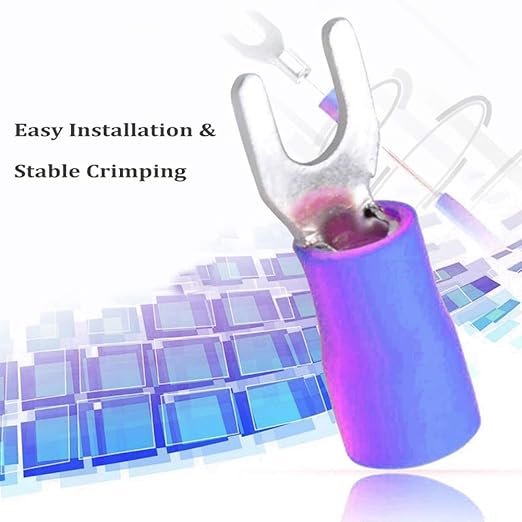 200 Pcs Insulated Fork Spade U-Type Wire Connector #8 Electrical Crimp Terminals 16-14 AWG Blue