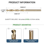 METALLIXITY Drill Bit (#19) 12Pcs, M2 High-Speed Steel Micro Number Bits Spiral Flute 135°Point Tip Gold Finish for Stainless Steel Iron Copper Aluminum Hard Metal