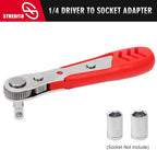 STREBITO Right Angle Screwdriver Set, Low Profile 26 Piece Small Ratchet, Stubby 90 Degree Ratcheting Screwdriver, Mini 1/4 Bit EDC Tool for Tight Spaces, Bike