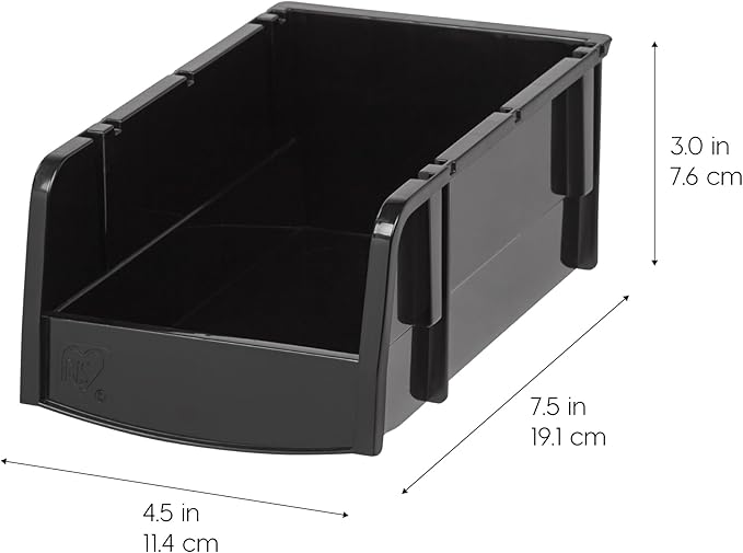 IRIS USA Stackable Bins, 7.5 x 4.5 x 3 inch, Plastic Hanging Open Front Shelf Bin Storage Organizer for Hardware, Craft Supplies, Small Parts, Nuts and Bolts, Garage Organization, 8 Pack- Small, Black