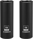CASOMAN 2PCS 1/2-Inch Drive Deep Impact Socket-19mm, 6-Point, Metric, CR-MO