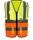 4XL-5XL High Visibility reflective Safety Vest with Pockets and Zipper, Yellow&Orange Color Mixed
