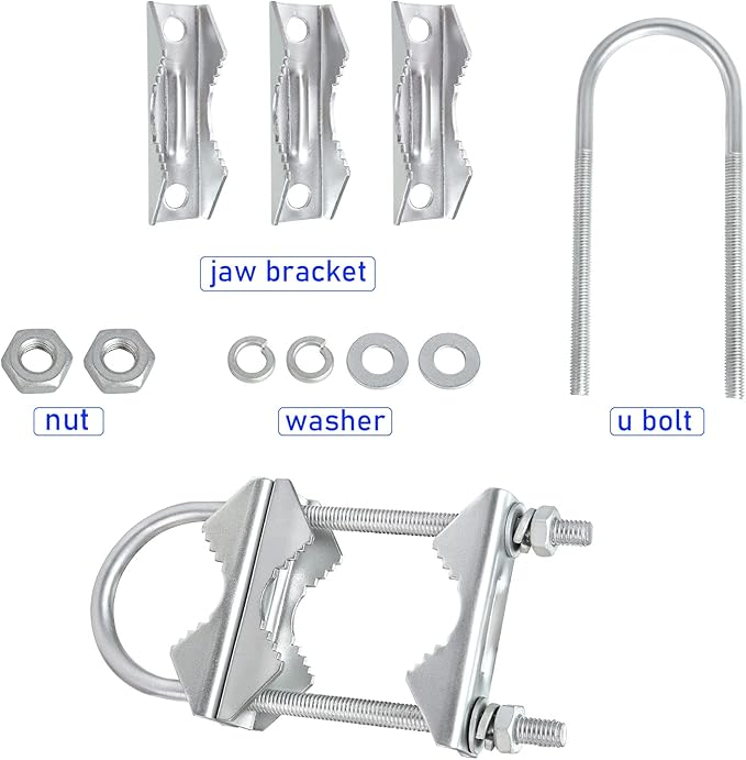 Double Antenna Mast Clamp V Jaw Block with U Bolts, Heavy Duty Mast to Mast Mount Bracket Kit for Outdoor Antenna 6 Sets