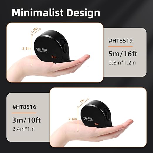 deli Tape Measure 16ft/5m, Easy Read Small Measuring Tape Retractable Mini Tape Measure with Metric/Inch，Minimalist Design by deli Home Series