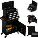 5-Drawer Rolling Tool Chest,Garage Storage Tool Box with Wheels,Lockable and Detachable Tool Cabinet,Heavy Duty Metal Tool Cart with Wheels for Garage,Warehouse,Workshop (Black)