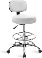 SUPERJARE Drafting Chair with Back, Adjustable Foot Rest Rolling Stool, Multi-Purpose Office Desk Chair, Thick Seat Cushion for Home Bar Kitchen Shop - White