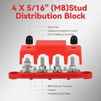 Heart Horse Power Distribution Block Bus Bar 5/16'' Terminal Stud 4 Post with Cover 250 Amp Rating for Marine Automotive and Solar Wiring RV Boat (250A, 5/16'', Red+Black)