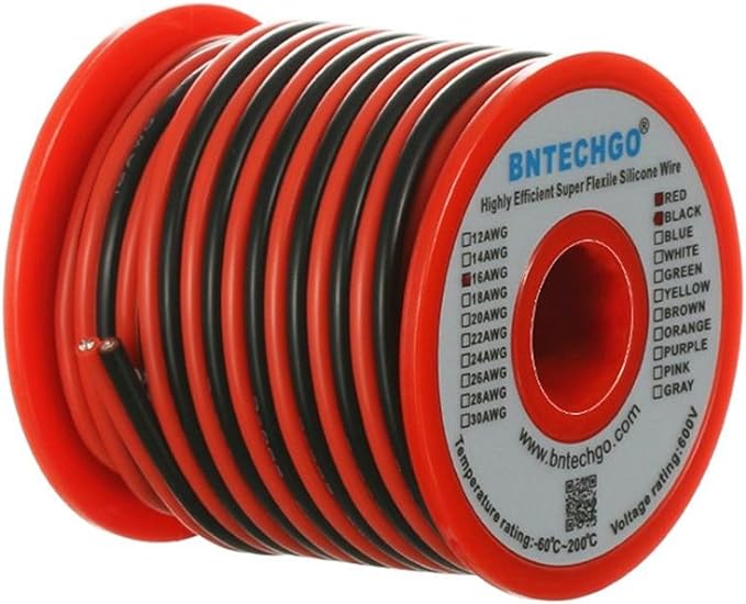 BNTECHGO 16 Gauge Flexible 2 Conductor Parallel Silicone Wire Spool Red Black High Resistant 200 deg C 600V for Single Color LED Strip Extension Cable Cord,Model,25ft Stranded Tinned Copper Wire