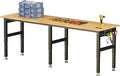 SPECRAFT 96“ Adjustable Heavy Duty Workbench with 4 AC Outlet and 2 USB Ports Power Outlets, 5000 Lbs Capacity, Rubber Wood Top for Garage, Workshop, Office