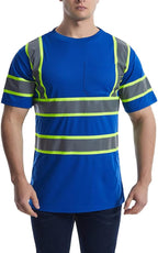 High Visibility Shirts Quick Dry Safety T Shirts with Reflective Strips and Pocket Short Sleeve Mesh Hi Vis Construction Work Class 2 Shirt for Men/Women Blue,3XL