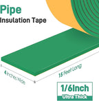Pipe Insulation Tape, Foam Insulation Tape for Outdoor Pipes Winter Freeze Protection, Foam Pipe Insulation Wrap, Heat Tape for Water Pipes, Copper Pipes, PVC, AC Line, 4in x 15ft, Green
