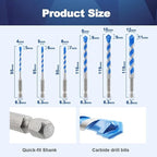 Carbide Drill Bit Set - Dry Drill Bit Set for Masonry, Concrete, Bricks, Wood, Plastic etc(12MM*5Quick-fit Shank)