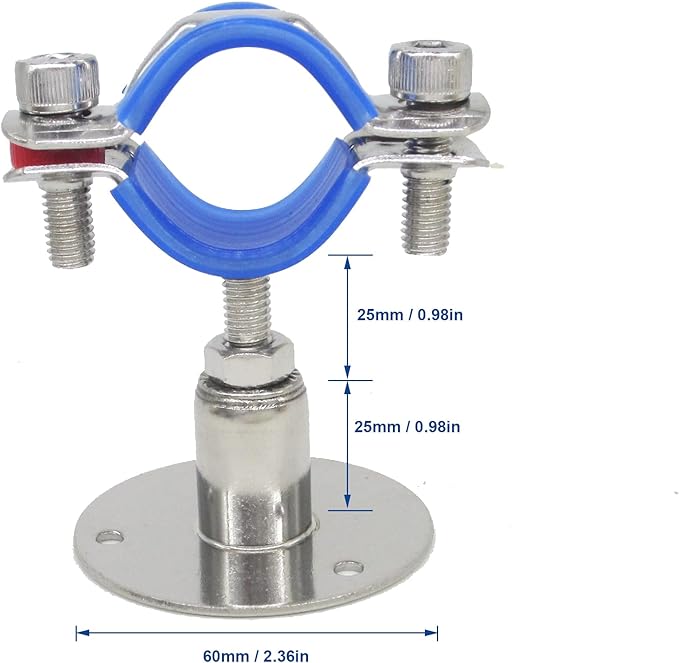 Stainless Steel Adjustable Pipe Clamp Bracket - Wall/Ceiling Mount Support for 1/2-Inch (19mm) Pipe, Heavy-Duty Rustproof Brackets with Screws, Short Type, Set of 2