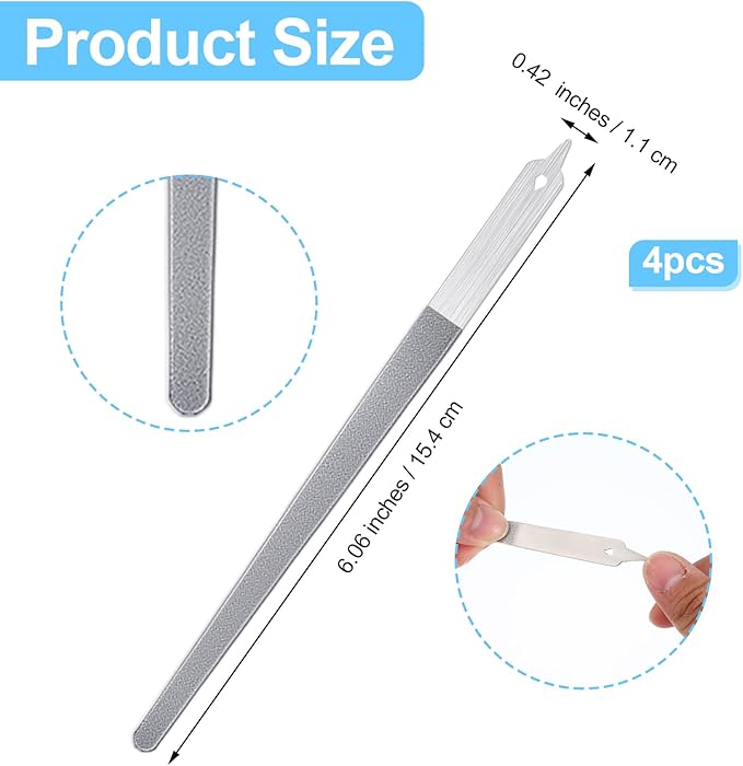4 Pcs Diamond Deb Nail File Metal Nail File with Sharp Pointed Tip, Stainless Steel Nail Filer Metal Nail Files for Natural Nails Double Sided Manicure Pedicure Toenails Tools for Salon Home (Small)