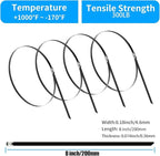 XINGO 8 inch Metal Zip Ties (200 Pack), 304 Stainless Steel Heavy Duty Zip Ties, 300lbs Tensile Strength, Multi-Purpose Self-locking Cable Ties for Exhaust Wrap, Outdoor and Canopy Etc