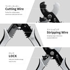 Wire Cutters Stripper, BOOSDEN 8 inch Cable Cutters, Awg Wire Cutters,Precision Wire Stripper,Heavy Duty Cable Cutters, Spring Cable Cutting Pliers for Aluminum Wire,Communications Cable Cutting