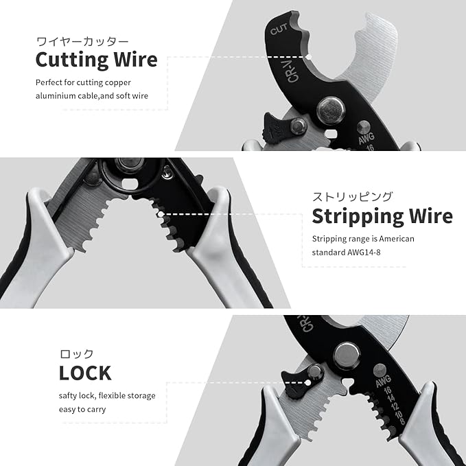 Wire Cutters Stripper, BOOSDEN 8 inch Cable Cutters, Awg Wire Cutters,Precision Wire Stripper,Heavy Duty Cable Cutters, Spring Cable Cutting Pliers for Aluminum Wire,Communications Cable Cutting