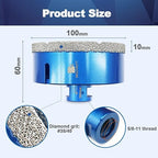 4 Inch Diamond Core Drill Bit for Porcelain Tile Ceramic Marble Granite Drilling,BRSCHNITT 1pc Vacuum Brazed Diamond Hole Saw with 5/8-11 Thread (100mm)